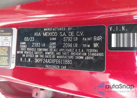 2023 Kia Forte Lxs z USA, uszkodzony, nr VIN 3KPF24ADXPE611880